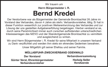 Traueranzeige von Bernd Kredel von Odenwälder Echo