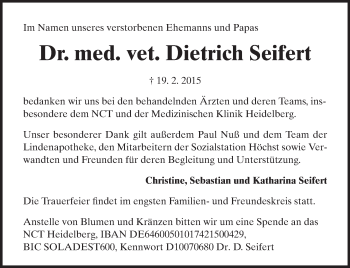 Traueranzeige von Dietrich Seifert von Odenwälder Echo