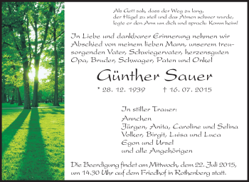 Traueranzeige von Günther Sauer von Odenwälder Echo