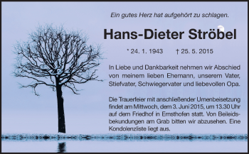 Traueranzeige von Hans-Dieter Ströbel von Echo-Zeitungen (Gesamtausgabe)
