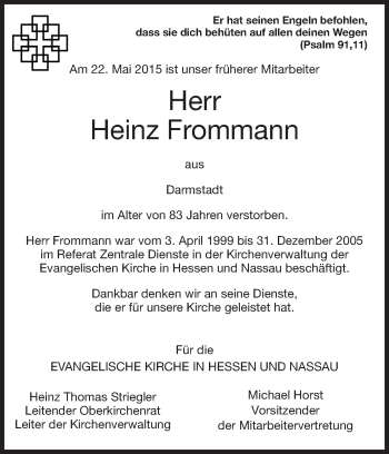Traueranzeige von Heinz Frommann von Echo-Zeitungen (Gesamtausgabe)