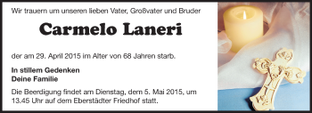 Traueranzeige von Carmelo Laneri von Echo-Zeitungen (Gesamtausgabe)
