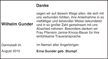 Traueranzeige von Wilhelm Gunder von trauer.echo-online.de