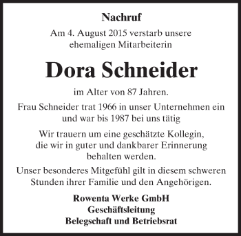 Traueranzeige von Dora Schneider von trauer.echo-online.de