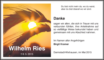 Traueranzeige von Wilhelm Ries von Echo-Zeitungen (Gesamtausgabe)