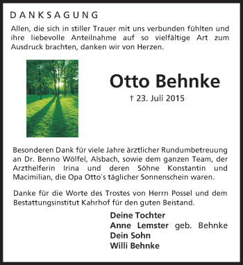 Traueranzeige von Otto Behnke von trauer.echo-online.de