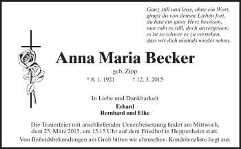 Traueranzeige von Anna Maria Becker von Starkenburger Echo
