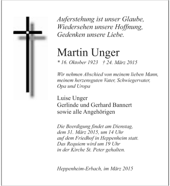 Traueranzeige von Martin Unger von Starkenburger Echo