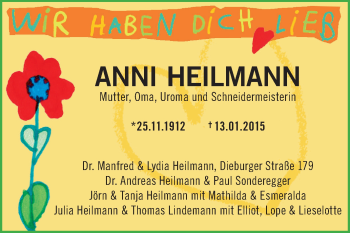 Traueranzeige von Anni Heilmann von Echo-Zeitungen (Gesamtausgabe)