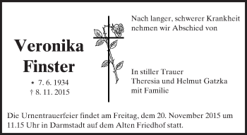 Traueranzeige von Veronika Finster von trauer.echo-online.de