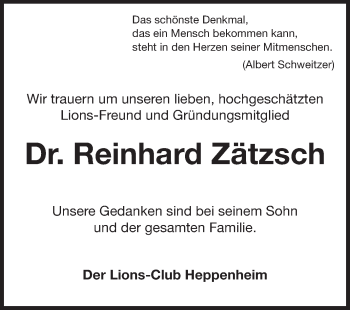 Traueranzeige von Reinhard Zätzsch von Starkenburger Echo