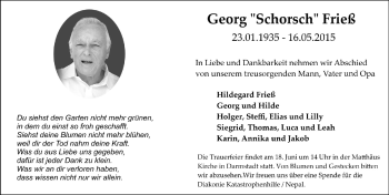 Traueranzeige von Georg Frieß von Echo-Zeitungen (Gesamtausgabe)