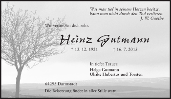 Traueranzeige von Heinz Gutmann von Echo-Zeitungen (Gesamtausgabe)