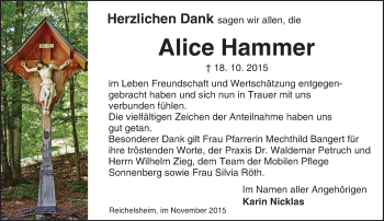 Traueranzeige von Alice Hammer von trauer.echo-online.de