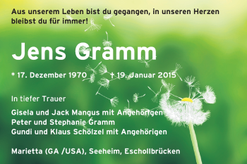 Traueranzeige von Jens Gramm von Echo-Zeitungen (Gesamtausgabe)
