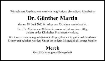 Traueranzeige von Günther Martin von Echo-Zeitungen (Gesamtausgabe)
