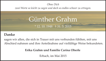 Traueranzeige von Günther Grahm von Odenwälder Echo