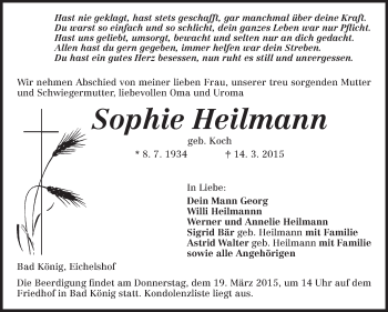 Traueranzeige von Sophie Heilmann von Odenwälder Echo