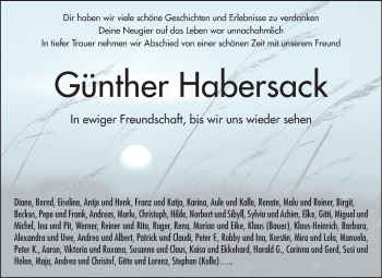 Traueranzeige von Günther Habersack von Echo-Zeitungen (Gesamtausgabe)