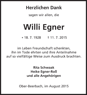 Traueranzeige von Willi Egner von trauer.echo-online.de