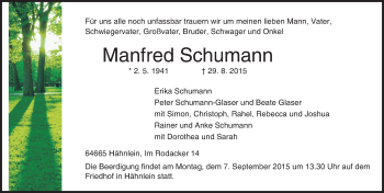 Traueranzeige von Manfred Schumann von trauer.echo-online.de