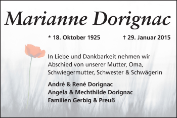 Traueranzeige von Marianne Dorignac von Odenwälder Echo