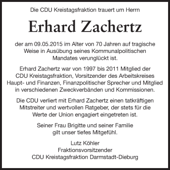 Traueranzeige von Erhard Zachertz von Echo-Zeitungen (Gesamtausgabe)