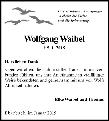 Traueranzeige von Wolfgang Waibel von Odenwälder Echo