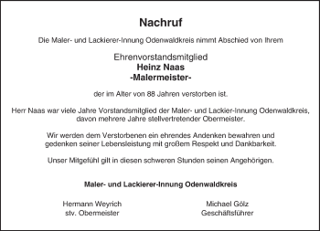 Traueranzeige von Heinz Naas von trauer.echo-online.de