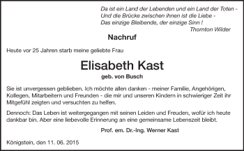 Traueranzeige von Elisabeth Kast von Echo-Zeitungen (Gesamtausgabe)