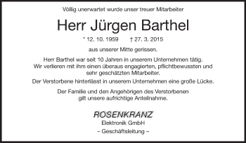 Traueranzeige von Jürgen Barthel von Echo-Zeitungen (Gesamtausgabe)