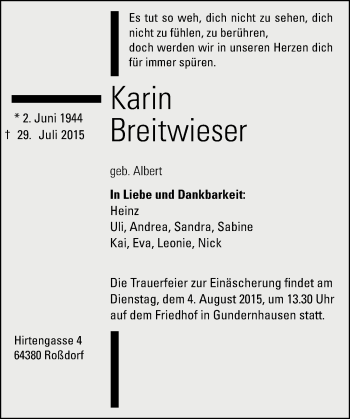 Traueranzeige von Karin Breitwieser von trauer.echo-online.de