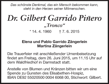 Traueranzeige von Gilbert Garrido Pinero von Echo-Zeitungen (Gesamtausgabe)