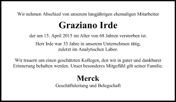 Traueranzeige von Graziano Irde von Echo-Zeitungen (Gesamtausgabe)