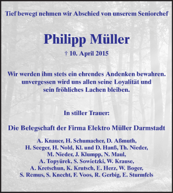 Traueranzeige von Philipp Müller von Echo-Zeitungen (Gesamtausgabe)