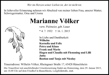 Traueranzeige von Marianne Völker von Rüsselsheimer Echo, Groß-Gerauer-Echo, Ried Echo