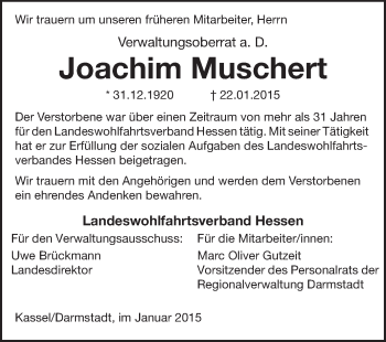 Traueranzeige von Joachim Muschert von Echo-Zeitungen (Gesamtausgabe)