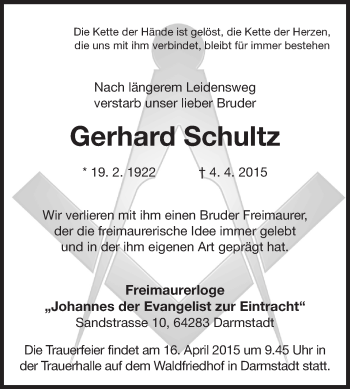 Traueranzeige von Gerhard Schultz von Echo-Zeitungen (Gesamtausgabe)
