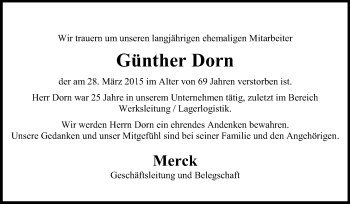 Traueranzeige von Günther Dorn von Echo-Zeitungen (Gesamtausgabe)