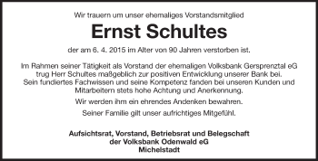 Traueranzeige von Ernst Schultes von Echo-Zeitungen (Gesamtausgabe)