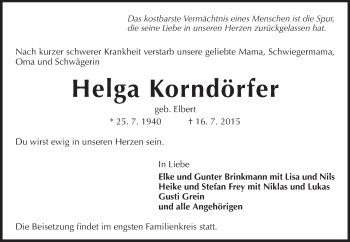 Traueranzeige von Helga Korndörfer von Echo-Zeitungen (Gesamtausgabe)