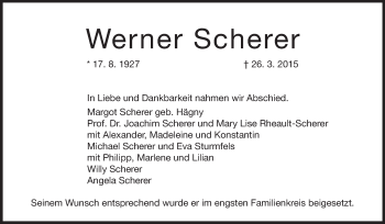 Traueranzeige von Werner Scherer von Echo-Zeitungen (Gesamtausgabe)