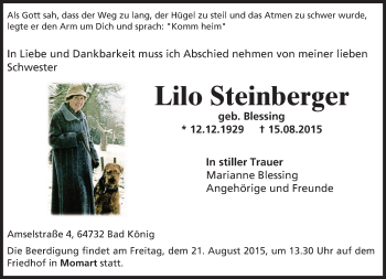 Traueranzeige von Lilo Steinberger von trauer.echo-online.de