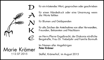Traueranzeige von Marie Krämer von trauer.echo-online.de