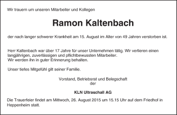 Traueranzeige von Ramon Kaltenbach von trauer.echo-online.de