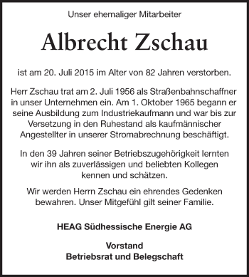 Traueranzeige von Albrecht Zschau von Echo-Zeitungen (Gesamtausgabe)