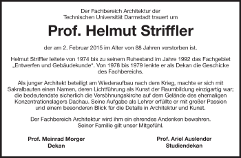 Traueranzeige von Helmut Striffler von Echo-Zeitungen (Gesamtausgabe)