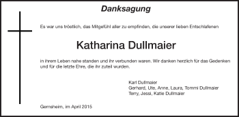 Traueranzeige von Katharina Dullmaier von Rüsselsheimer Echo, Groß-Gerauer-Echo, Ried Echo