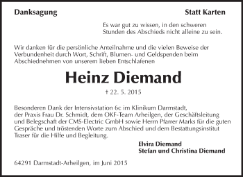 Traueranzeige von Heinz Diemand von Echo-Zeitungen (Gesamtausgabe)