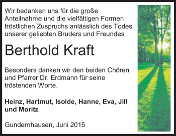 Traueranzeige von Berthold Kraft von Echo-Zeitungen (Gesamtausgabe)